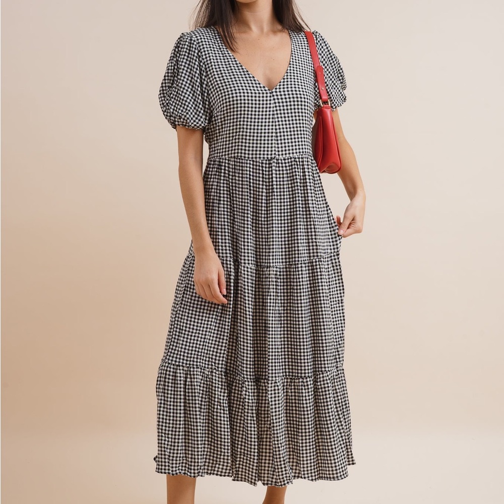 Gingham Linen Midi Dress